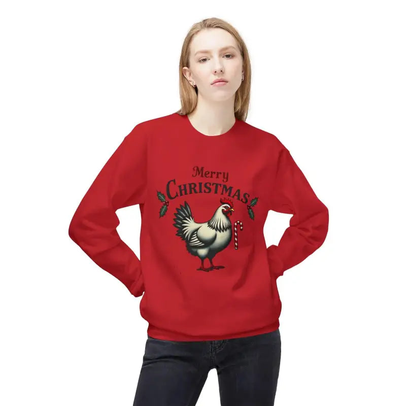 Red Christmas Chicken Sweatshirt from Mistoe featuring cozy fleece crewneck design