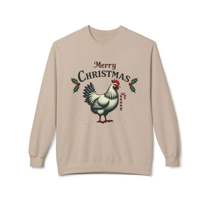 Beige Christmas Chicken Sweatshirt from Mistoe, featuring a cozy fleece crewneck design