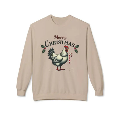 Beige Christmas Chicken Sweatshirt from Mistoe, featuring a cozy fleece crewneck design