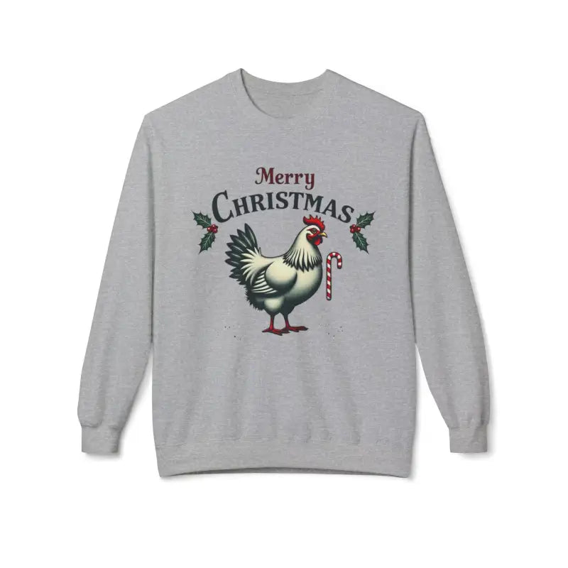 Gray Christmas Chicken Sweatshirt, Mistoe Chicken Fleece Crewneck, festive apparel