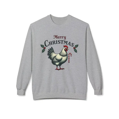Gray Christmas Chicken Sweatshirt, Mistoe Chicken Fleece Crewneck, festive apparel