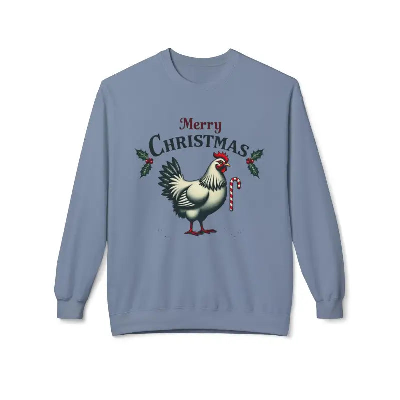 Blue Christmas Chicken Sweatshirt - Mistoe Chicken Fleece Crewneck for festive style