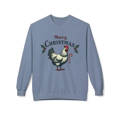 Blue Christmas Chicken Sweatshirt - Mistoe Chicken Fleece Crewneck for festive style