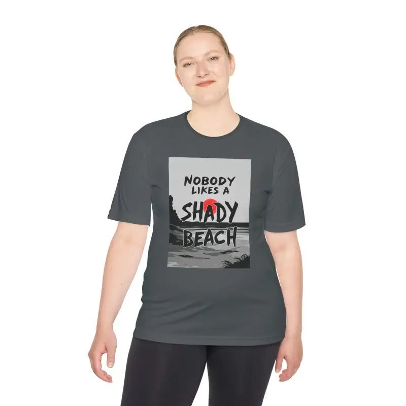 Gray Moisture Wicking Beach Graphic T Shirt featuring a vibrant beach design
