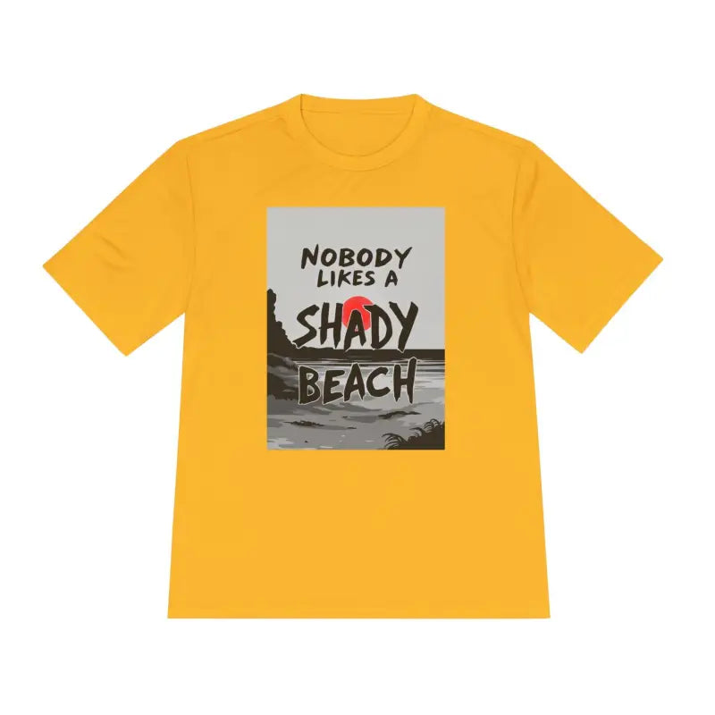 Yellow Moisture Wicking Beach Graphic T Shirt featuring a vibrant beach design