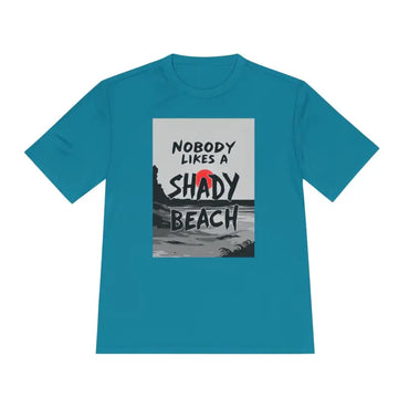 Teal Moisture Wicking Beach Graphic T Shirt with vibrant seaside design