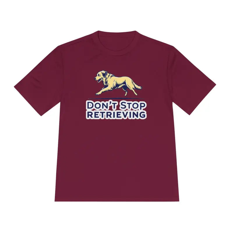 Maroon moisture wicking t-shirt featuring dog graphic for pet enthusiasts