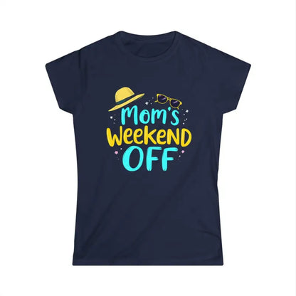 Dark blue Mom’s Weekend Off women’s t-shirt showcasing a stylish design for moms
