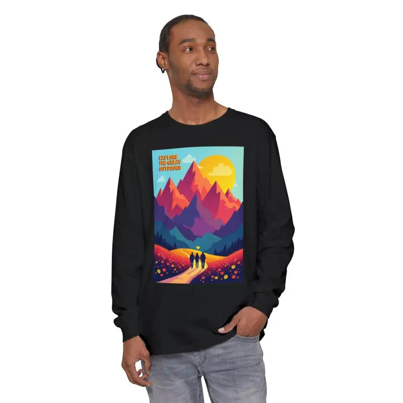 Black long-sleeved Mountain Graphic shirt from the Mountain Graphic Long Sleeve Shirt Collection