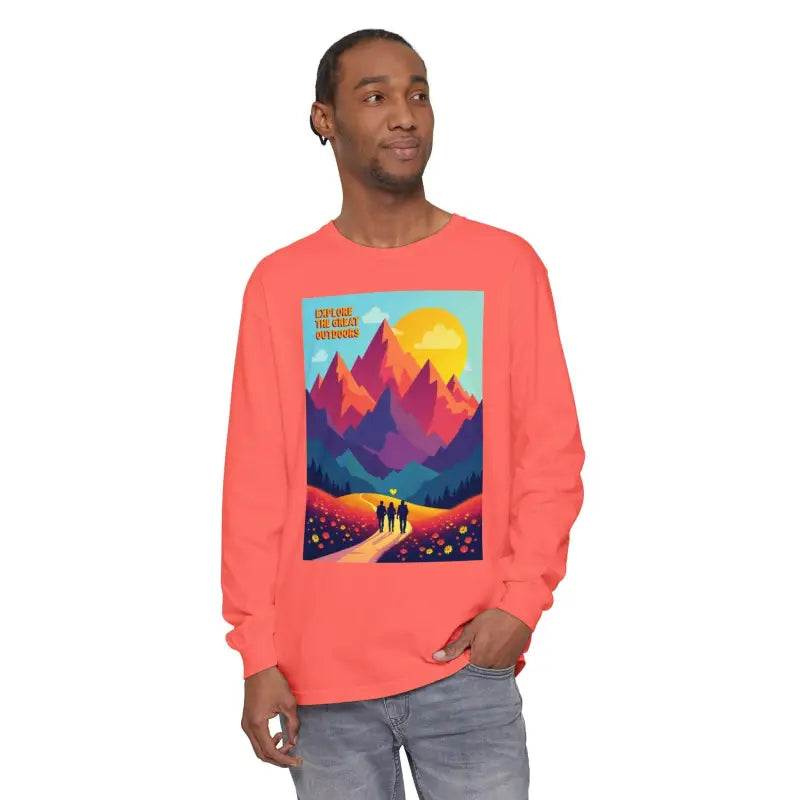 Coral long-sleeved shirt from the Mountain Graphic Long Sleeve Shirt Collection