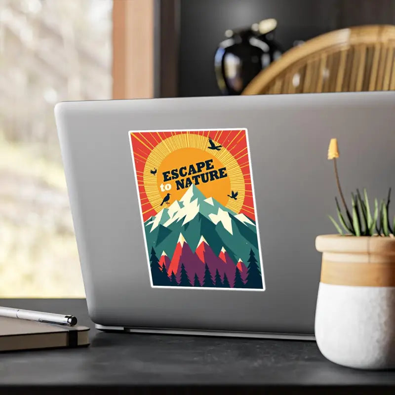 Laptop sticker featuring a scenic mountain landscape design for nature lovers