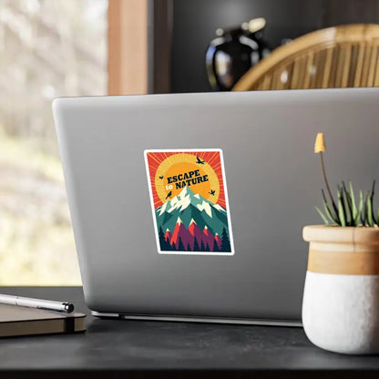 Laptop sticker featuring a scenic mountain landscape for the Mountain Nature Escape Decal