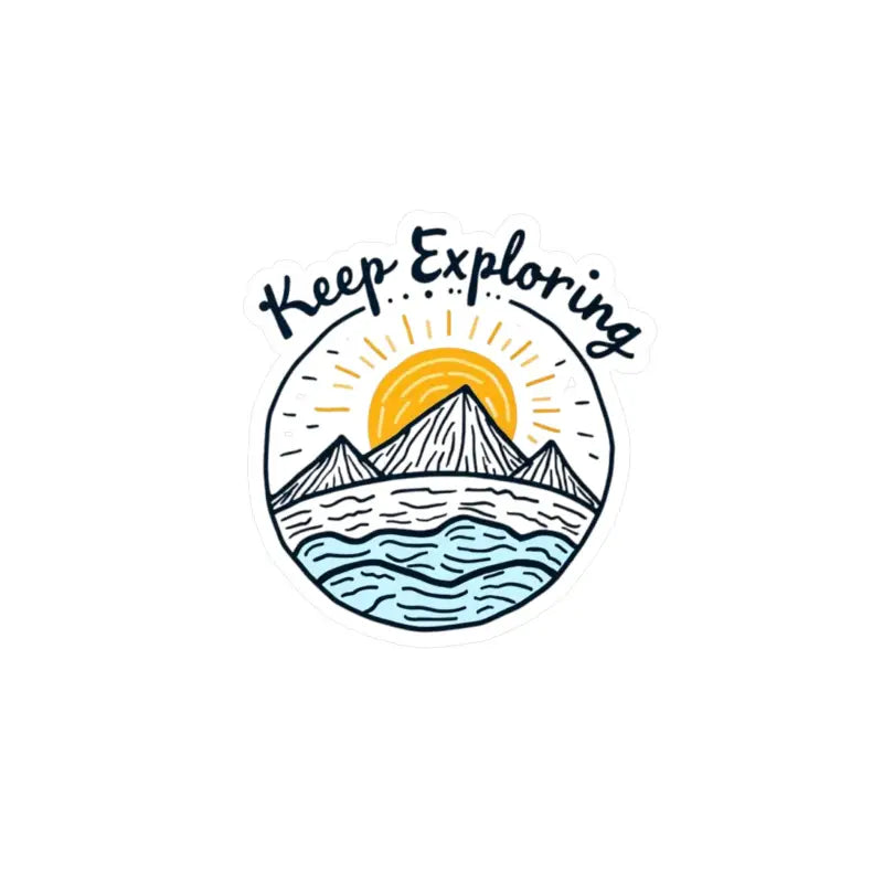 Circular mountain and sun graphic for Mountains Sun and Water Illustration Sticker