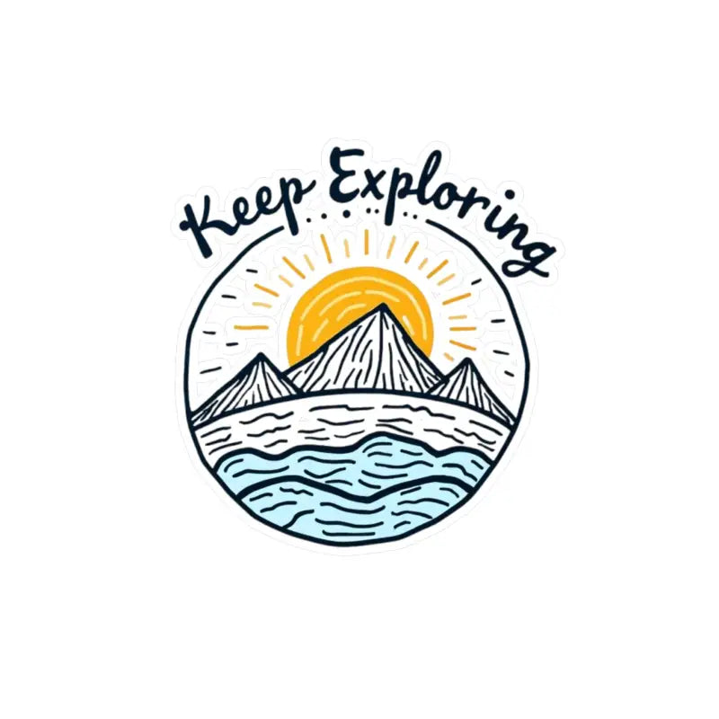 Mountain and water scene with sun in Mountains Sun and Water Illustration Sticker