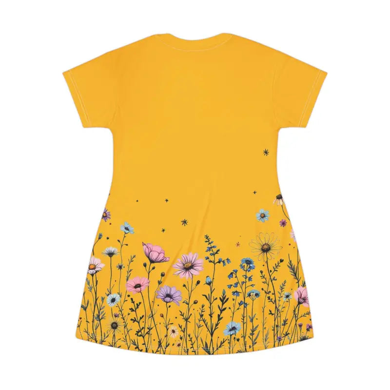 Mustard Yellow Floral T Shirt Dress for Effortless Style - Ocean State Styles