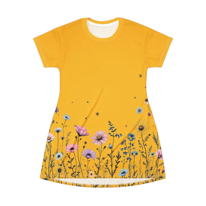 Mustard Yellow Floral T Shirt Dress for Effortless Style - Ocean State Styles