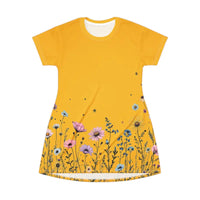 Mustard Yellow Floral T Shirt Dress for Effortless Style - Ocean State Styles