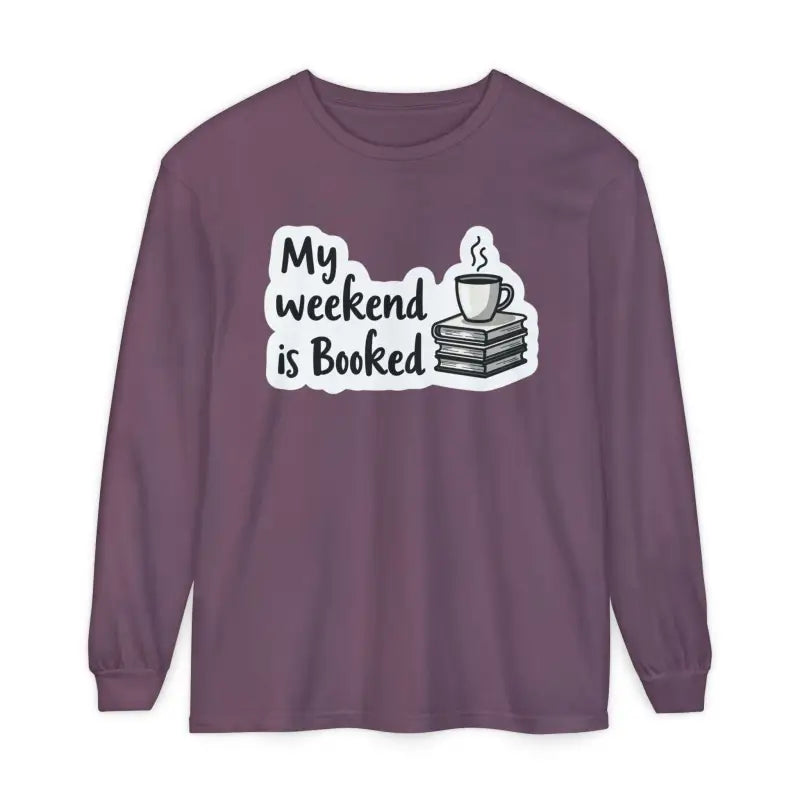 Long-sleeved shirt featuring a book and coffee graphic for book lovers