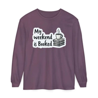 Long-sleeved shirt featuring a book and coffee graphic for book lovers