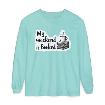 Light blue long-sleeved shirt from My Weekend is Booked Unisex Long Sleeve Shirt collection