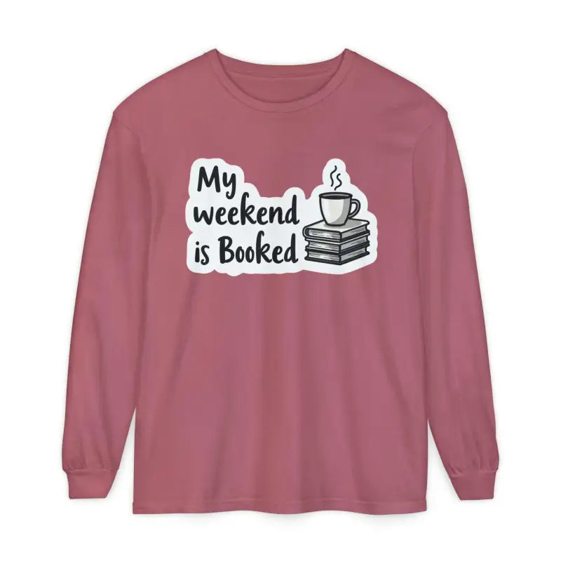 Long-sleeved My Weekend is Booked Unisex Shirt with book and coffee graphic design