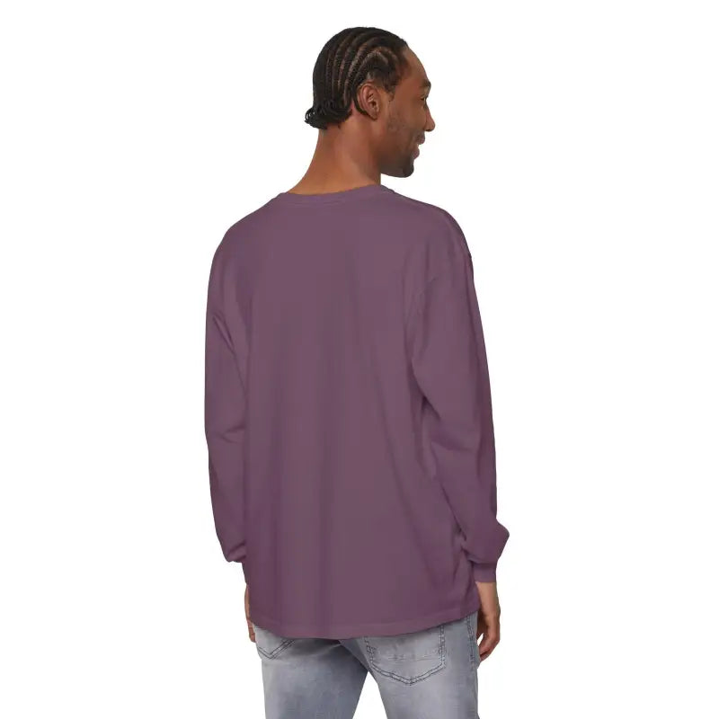 Man wearing a purple long-sleeved shirt from My Weekend is Booked collection