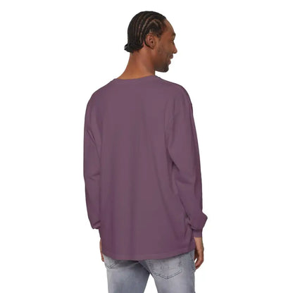 Man wearing a purple long-sleeved shirt from My Weekend is Booked collection