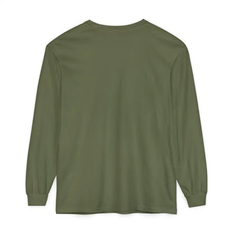 Olive green long-sleeved shirt from My Weekend is Booked collection for unisex wear