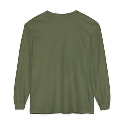 Olive green long-sleeved shirt from My Weekend is Booked collection for unisex wear