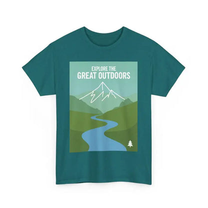 Teal Nature Explorer T Shirt with Antique Jade Dome Design featuring outdoor graphic