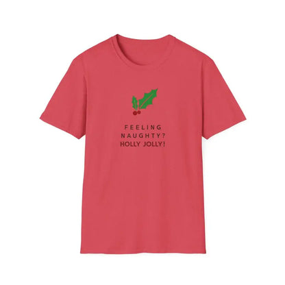 Red Naughty Holly Jolly Holiday T Shirt featuring a festive holly design