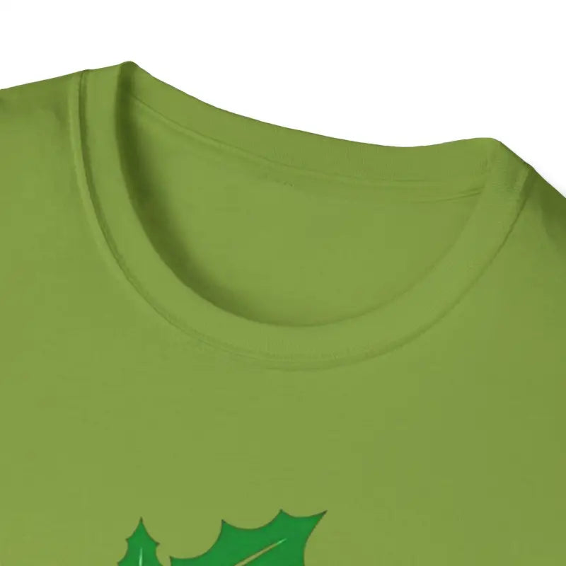 Green crewneck t-shirt featuring Naughty Holly Jolly Holiday design for festive attire