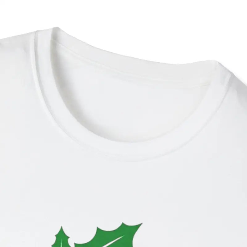 White t-shirt neckline of the Naughty Holly Jolly Holiday T Shirt product