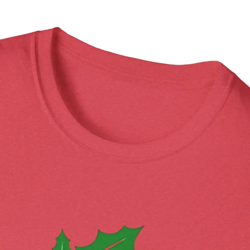 Red t-shirt neckline of the Naughty Holly Jolly Holiday T Shirt for festive fashion