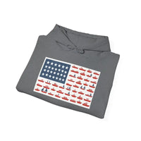 Navy Blue Hooded Sweatshirt with American Flag and Maritime Signal Flag - Ocean State Styles