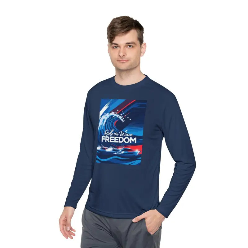 Navy Long Sleeve Shirt with Wave Graphic for Active Wear - Ocean State Styles