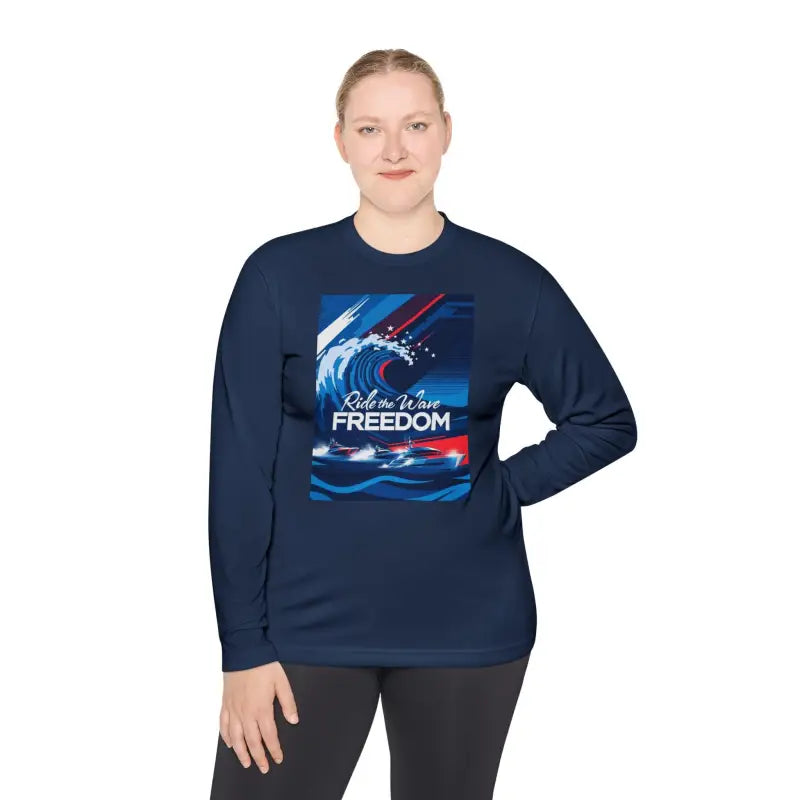 Navy Long Sleeve Shirt with Wave Graphic for Active Wear - Ocean State Styles