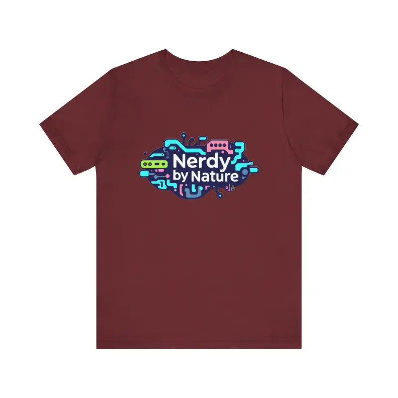 Maroon unisex graphic t-shirt featuring Nerdy by Nature design for casual wear