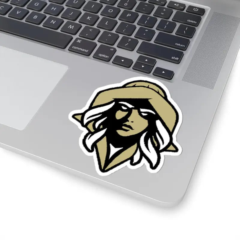 Gold and black NKHS Lax Sticker of a woman with a hat for stylish indoor decor