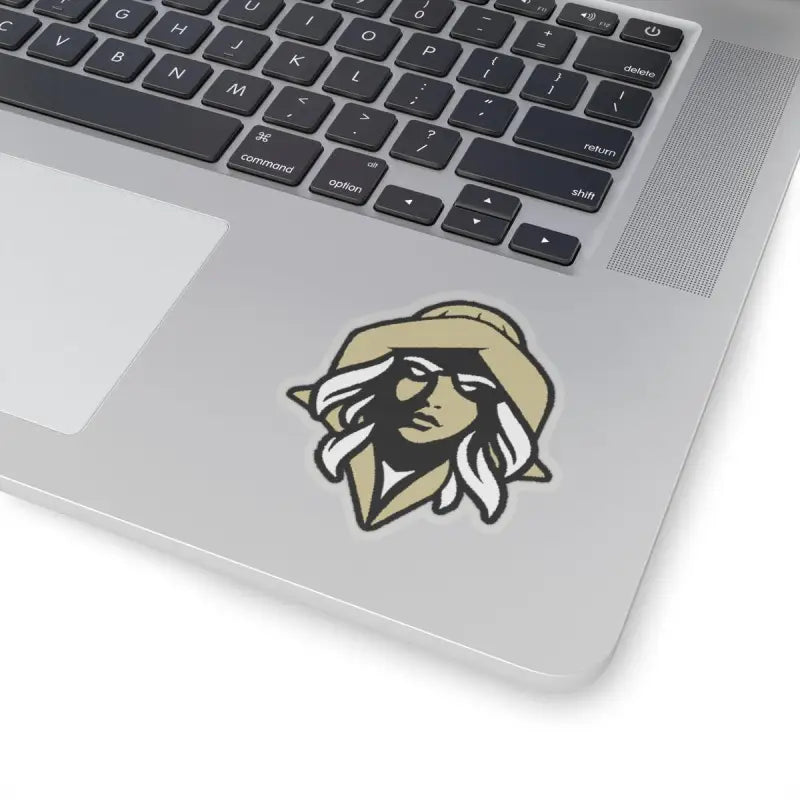 Laptop featuring NKHS Lax Sticker of a woman in a hat for indoor decor