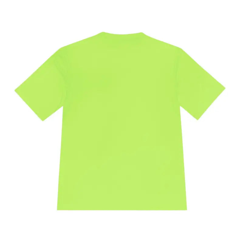 Neon green Nobody Likes a Shady Beach Unisex Moisture Wicking Tee displayed on hanger