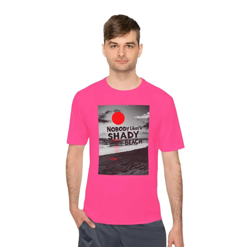 Pink t-shirt featuring a beach graphic from Nobody Likes a Shady Beach collection