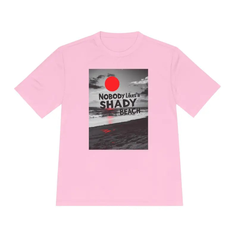 Pink t-shirt featuring beach graphic from Nobody Likes a Shady Beach Unisex Tee