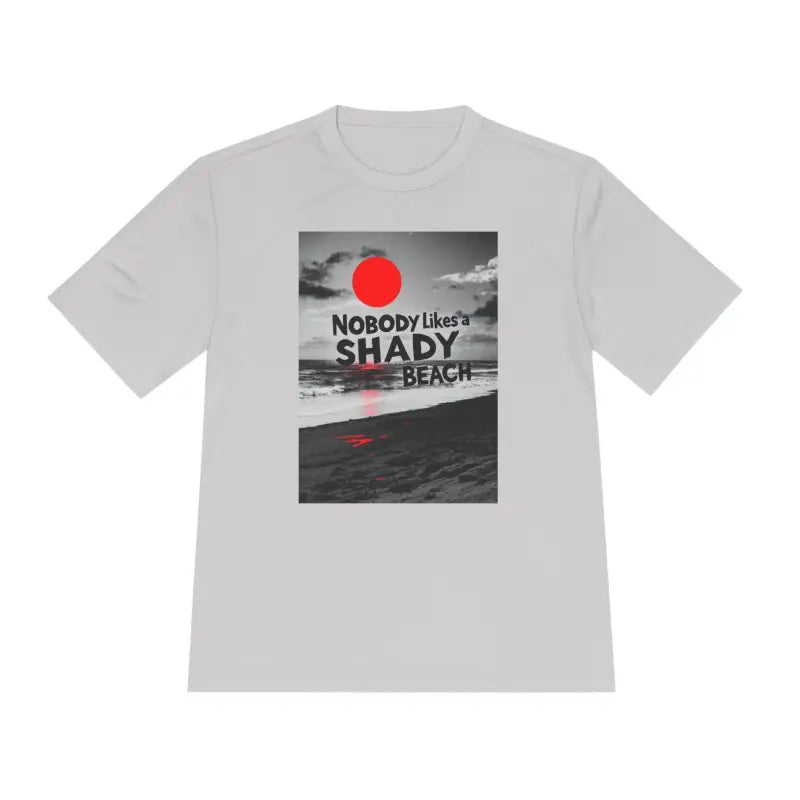 Gray t-shirt featuring beach graphic from Nobody Likes a Shady Beach collection
