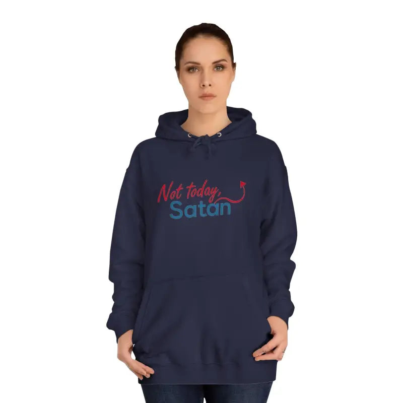 Navy blue Not Today Satan Unisex Hoodie with bold design for casual wear
