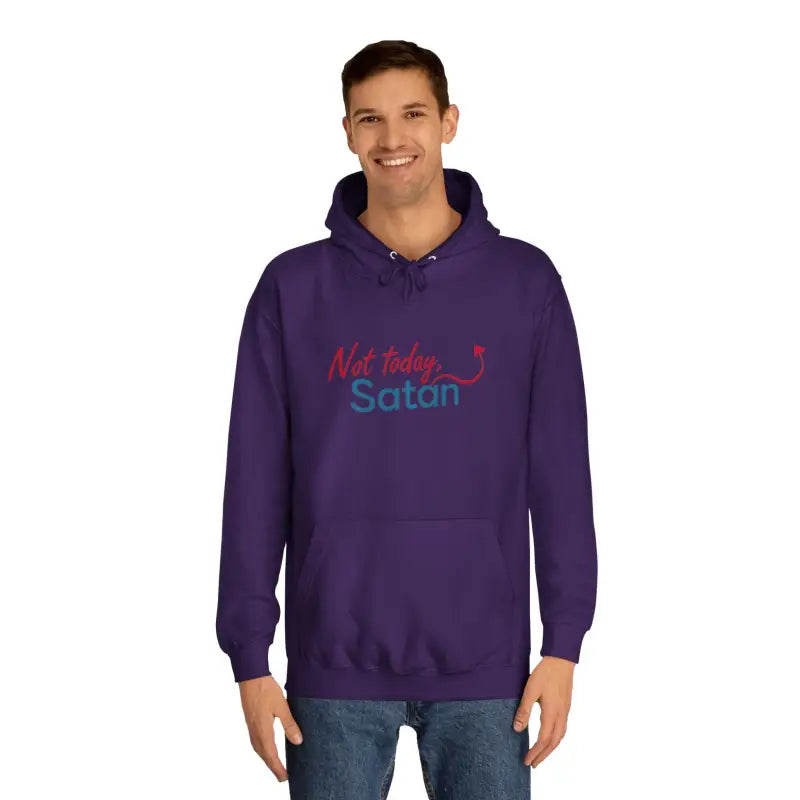 Purple Not Today Satan Unisex Hoodie featuring bold text design for stylish comfort
