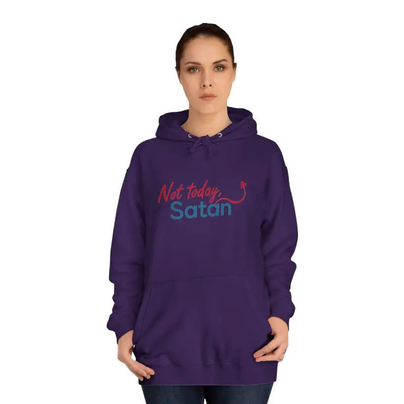Purple Not Today Satan Unisex Hoodie with Bold Design Featuring Eye-Catching Text