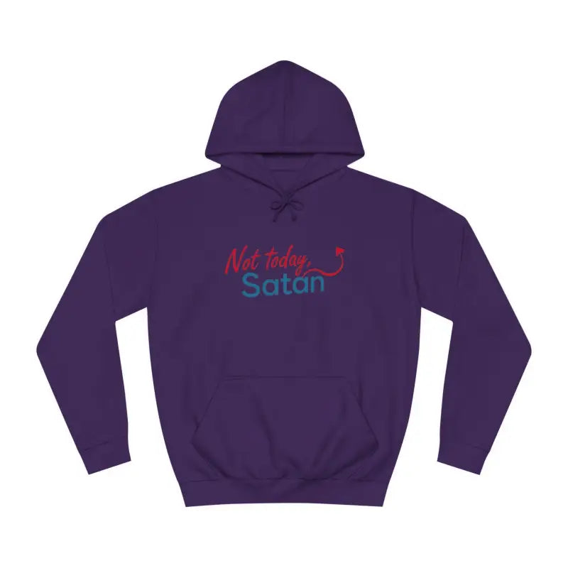 Purple hoodie featuring Not Today Satan text in bold design for unisex wear
