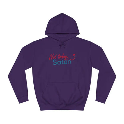 Purple hoodie featuring Not Today Satan text in bold design for unisex wear