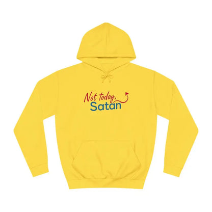 Yellow hoodie featuring Not Today Satan text from the Not Today Satan Unisex Hoodie collection